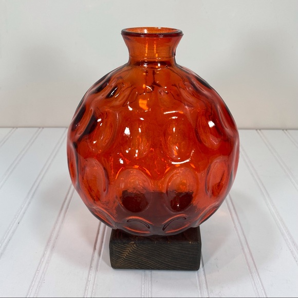 Orange glass dimpled vase - Picture 3 of 6